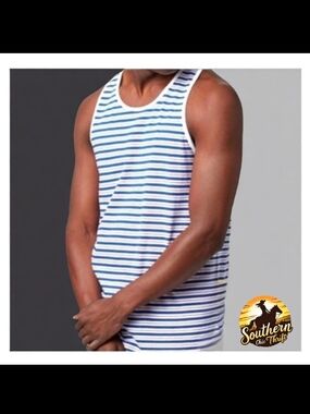 Striped Blue & White Men's Tank Top